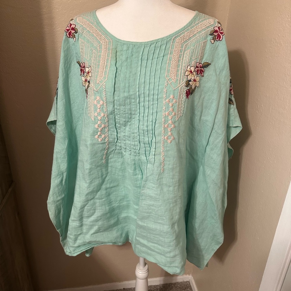 Johnny Was Embroidered Mint Green Women's Top